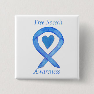Knapp för fritt Tal Blue Awareness Ribbon Heart