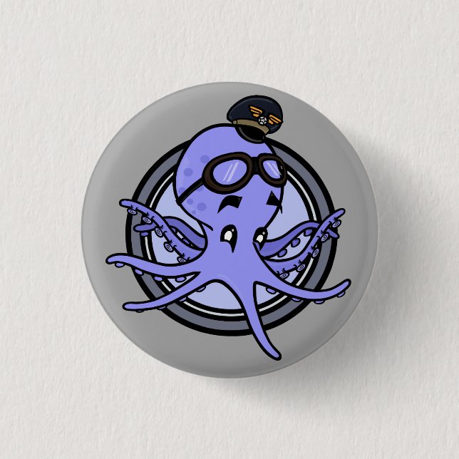 KNAPP FÖR FUNNY TECKNAD OCTOPUS PILOT ROUND PIN-BA (Framsida)