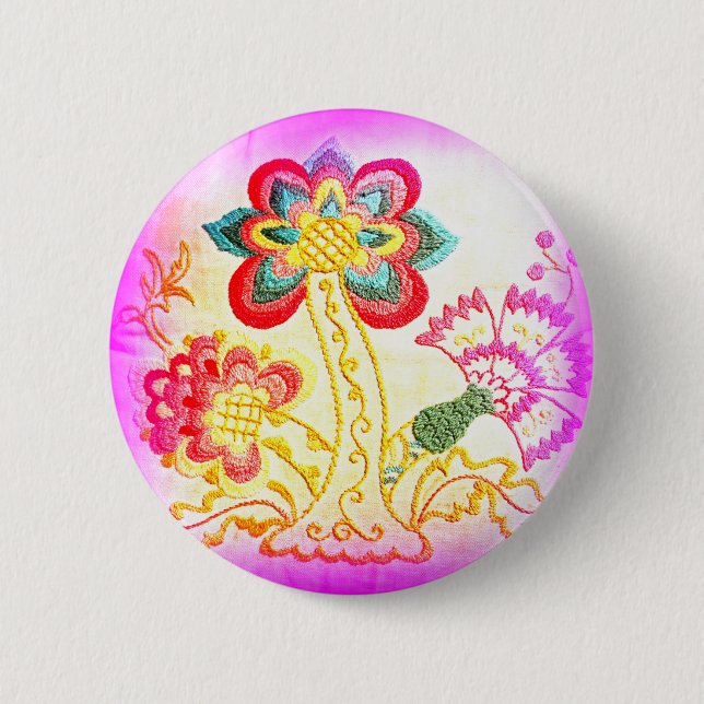 knapp för groovy hippie-stil rosa handflatan träd (Framsida)