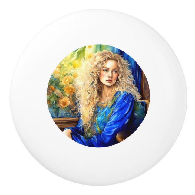 Knapp för keramisk låda - blå knopp (Framsidan)