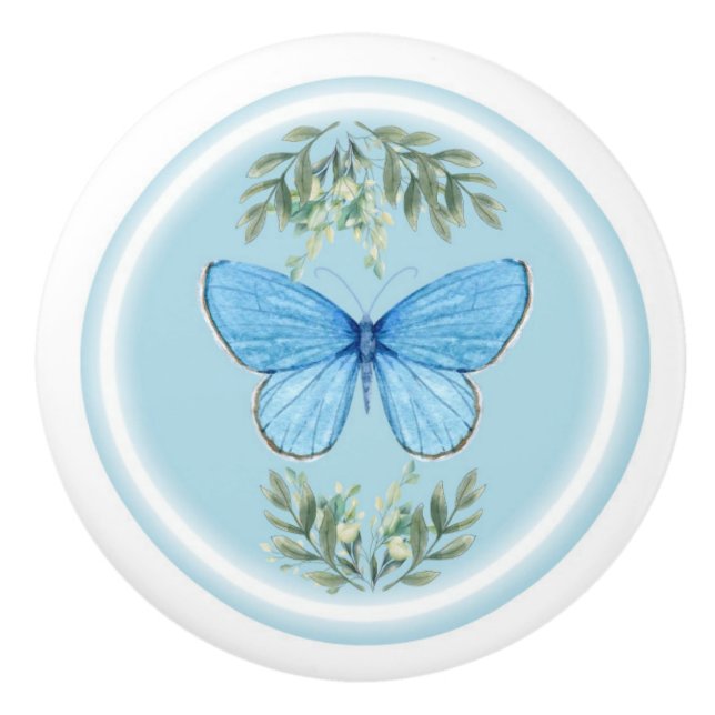 Knapp för keramiska lådor - blå fjärilskonstruktio knopp (Framsidan)