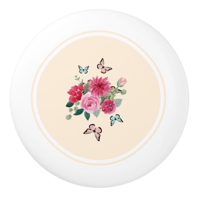 Knapp för keramiska lådor - blommigt knopp (Framsidan)