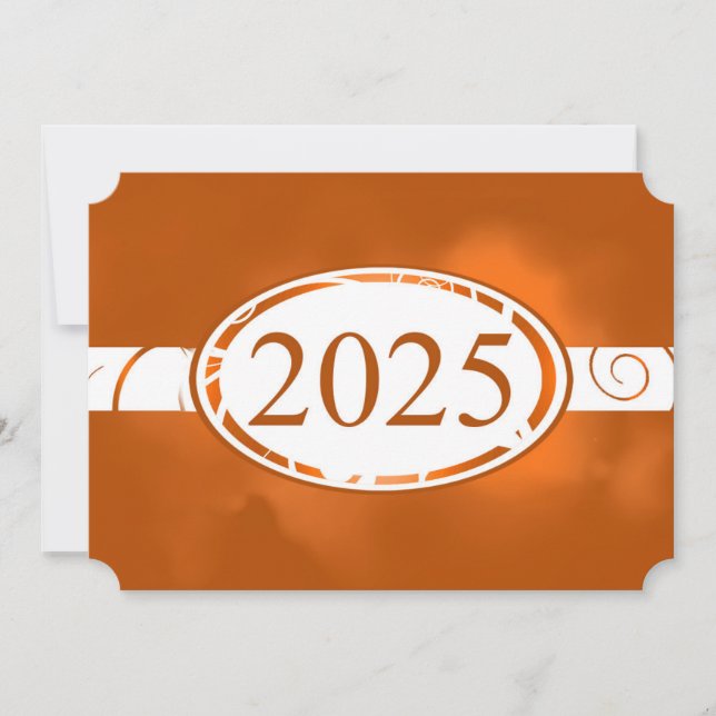 Knapp för orange och vit Blommigt 2025-kort Inbjudningar (Framsida)