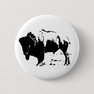 Knapp för popkonst Black & White Buffalo Silhouett