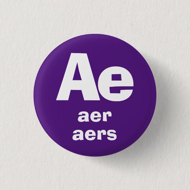 Knapp för pronomen Ae, Aer, Aers (Framsida)