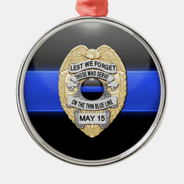 Knapp för tunn blå linje och bricka julgransprydnad metall (Framsidan)