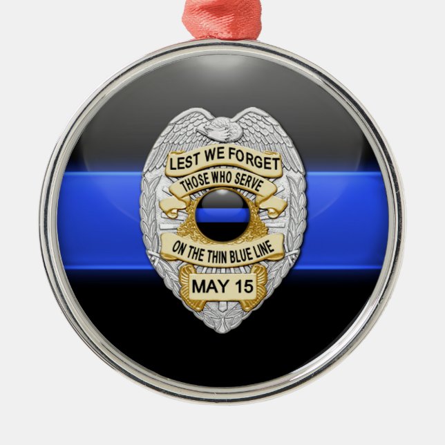 Knapp för tunn blå linje och bricka julgransprydnad metall (Framsidan)