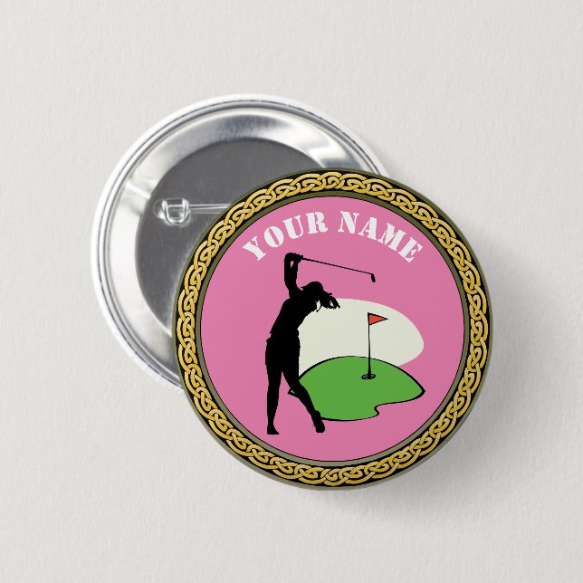 Knapp - Golf - Lägg till Namn - rosa (Framsida & baksida)