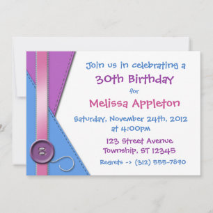 Knapp ~ Lila, Blue & Rosa Birthday-inbjudningar Inbjudningar