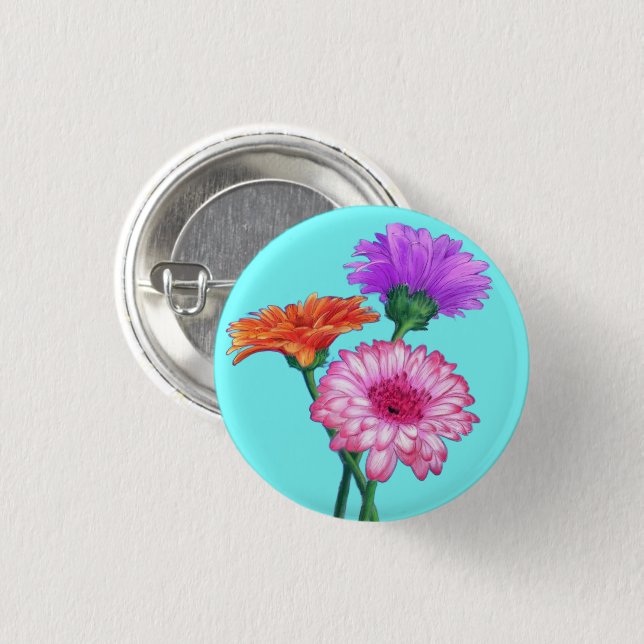 Knapp med Gerbera Tusenskönor (Framsida & baksida)