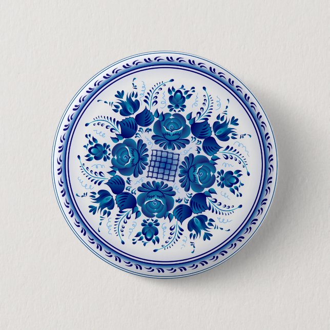 Knapp med ornament i Gzhel stil (Framsida)