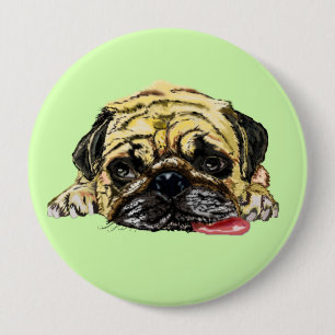 Knapp med Pug Hund - Anpassningsbar Färg - Text