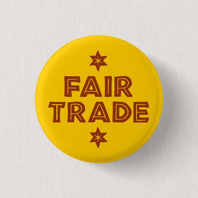 Knapp med slogan FAIR TRADE (Framsida)