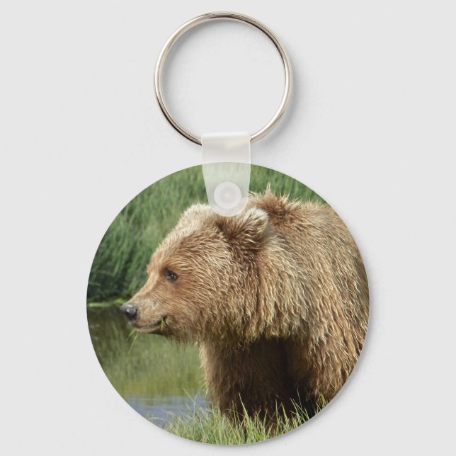 Knapp Nyckelkedja w/ grizzly-björn Nyckelring (Framsida)