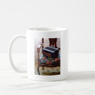 Knapp på stolens spets med flödat säte kaffemugg