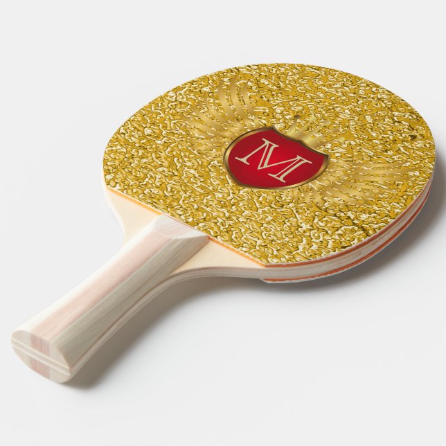 Knapp RETRO GULD VINGAR + ditt monogram Pingisracket (Frontvinkel)
