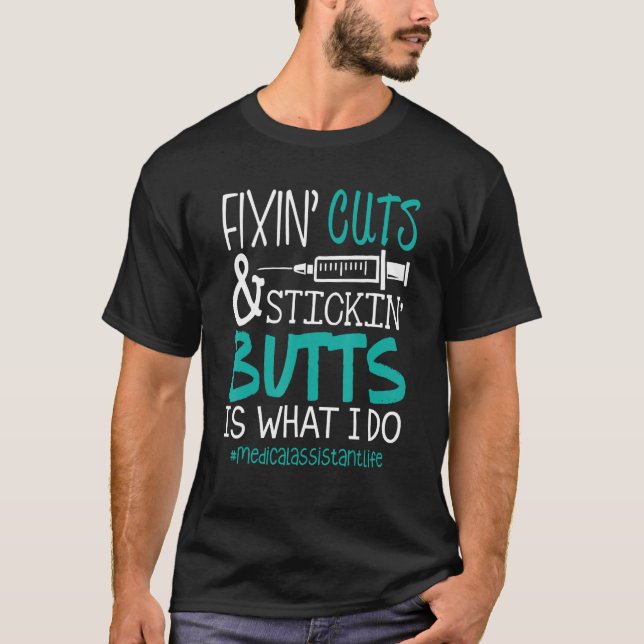 Knappar för fasta botemedel för medicinsk assisten t shirt (Framsida)