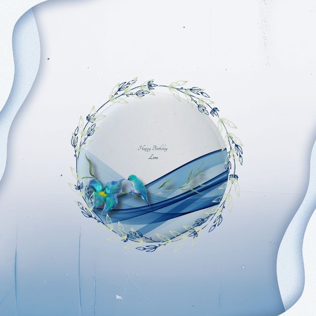 Knappar för Hummingbird and blue wave Birthday (Skapare uppladdad)