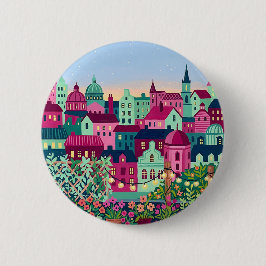 Knappar: Fuchsia Mint Stadssiluett Tryck Knapp