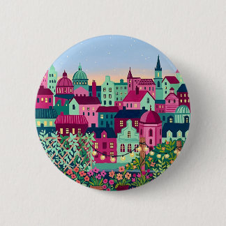 Knappar: Fuchsia Mint Stadssiluett Tryck Knapp