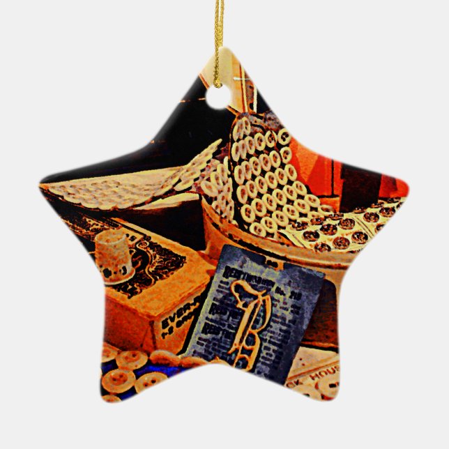 Knappar och tryckknappar julgransprydnad keramik (Framsidan)