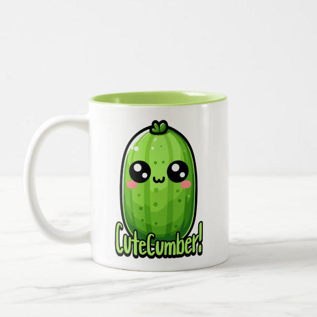 Knäppare! Cute Cucumber Pun Två-Tonad Mugg (Vänster)