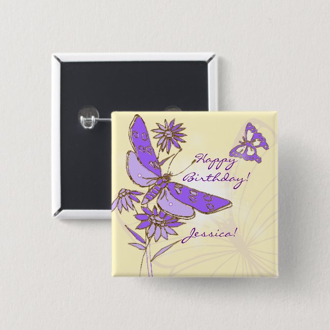 Knäppas den purpurfärgade fjärilen för persikan knapp (Framsida & baksida)