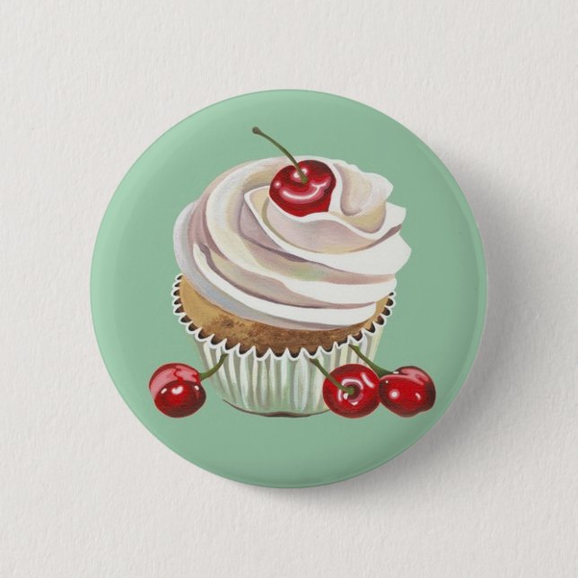 Knäppas det körsbärsröda muffinemblem för vanilj knapp (Framsida)