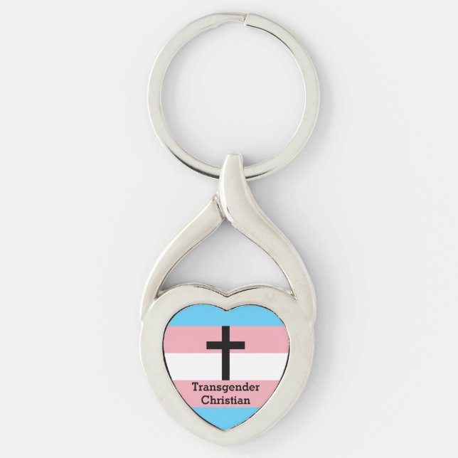 Knäppas kristen pride för Transgender Twisted Heart Silverfärgad Nyckelring (Framsidan)