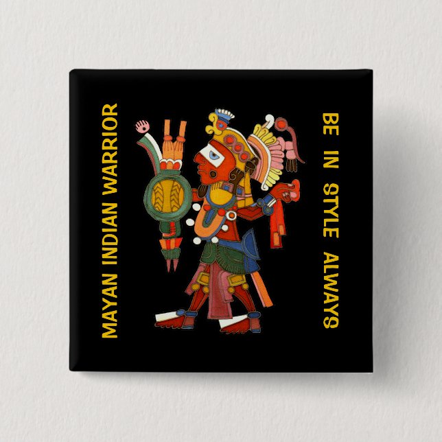 Knäppas med den utsmyckade Mayan indiska krigare Knapp (Framsida)
