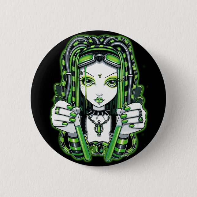 "Knäppas Vivian" Cybergoth mörka industriella Fae Knapp (Framsida)