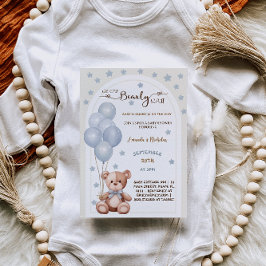 Knappast väntar Blå Vintage Baby Boy Shower Inbjudningar