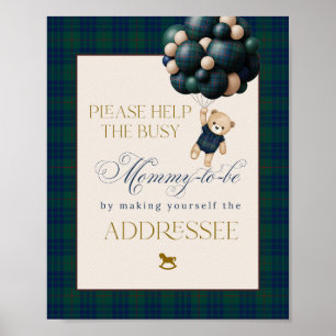 Knappast väntar Preppy Teddy ballong Baby Shower Poster
