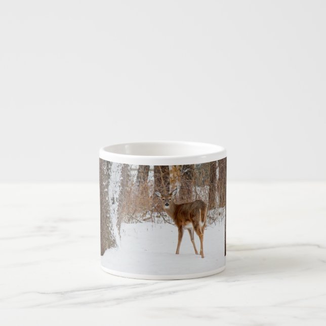 Knappbock i vintervitt snöfält espressomugg (Framsidan)
