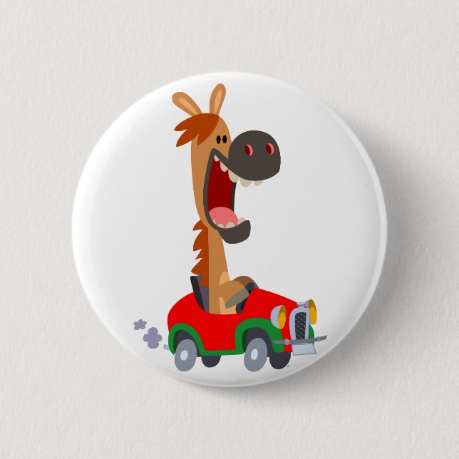 Knappbrickan Cute Motorized Tecknad Horse Badge Knapp (Framsida)