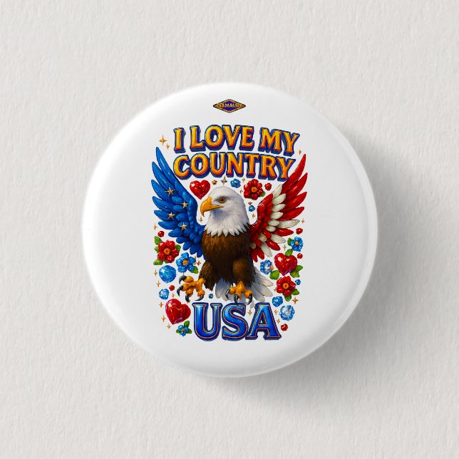 Knappdesign: Jag älskar mitt land - USA Knapp (Framsida)