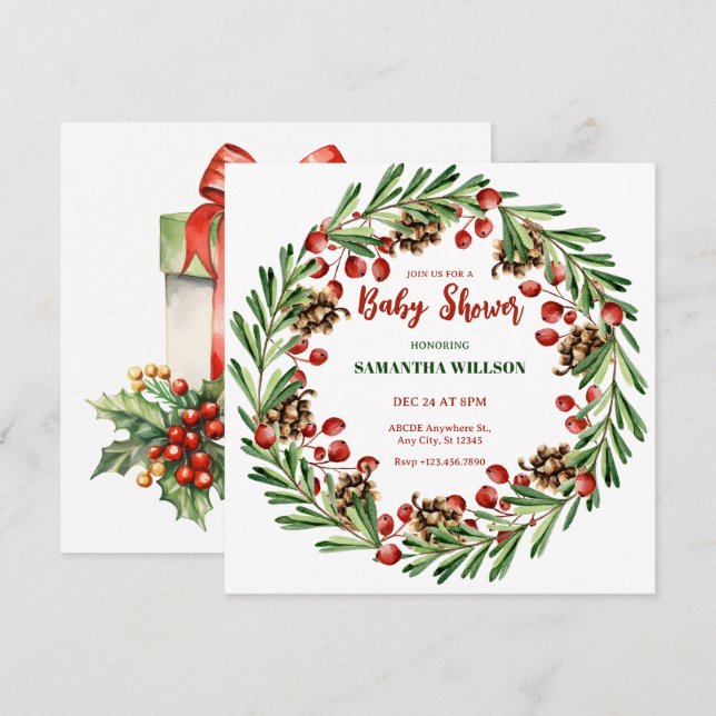 Knappdusch för julkrans inbjudningar (Fram/baksida)