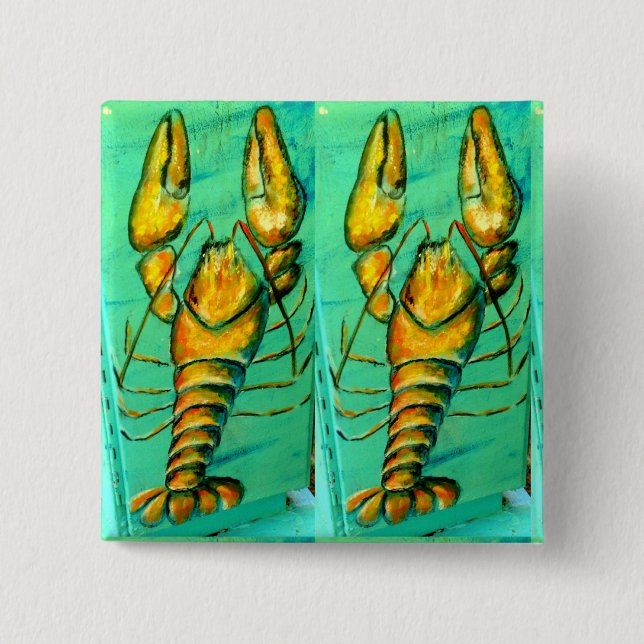 Knappen 2-lobster grönt fyrkant knapp (Framsida)