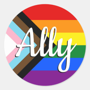 Knappen Ally för Pridet Progress Flagga Runt Klistermärke