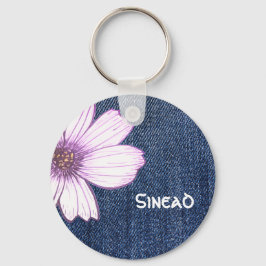 Knappen Anpassad namnmarinblomma mönster Nyckelrin Nyckelring