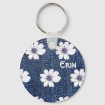 Knappen Anpassad namnmarinblomma mönster Nyckelrin