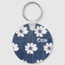 Knappen Anpassad namnmarinblomma mönster Nyckelrin Nyckelring