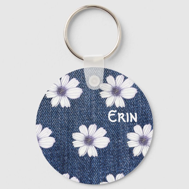 Knappen Anpassad namnmarinblomma mönster Nyckelrin Nyckelring (Framsida)
