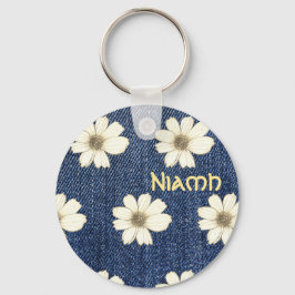 Knappen Anpassad namnmarinblomma mönster Nyckelrin Nyckelring
