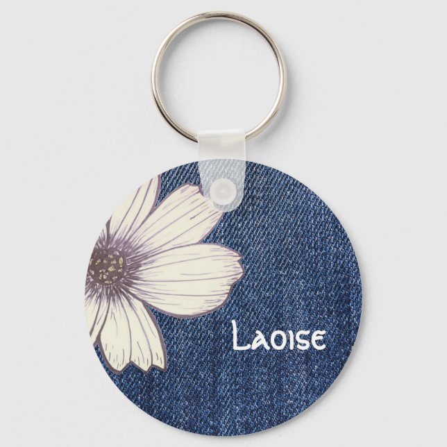 Knappen Anpassad namnmarinblomma mönster Nyckelrin Nyckelring (Framsida)