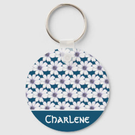 Knappen Anpassad namnmarinblomma mönster Nyckelrin Nyckelring