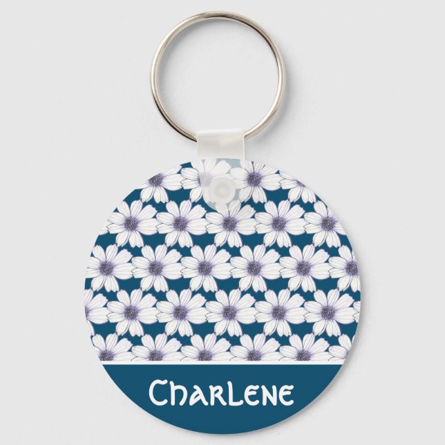 Knappen Anpassad namnmarinblomma mönster Nyckelrin Nyckelring (Framsida)