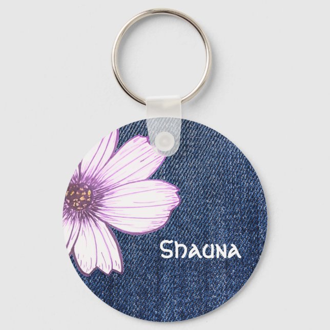 Knappen Anpassad namnmarinblomma mönster Nyckelrin Nyckelring (Framsida)