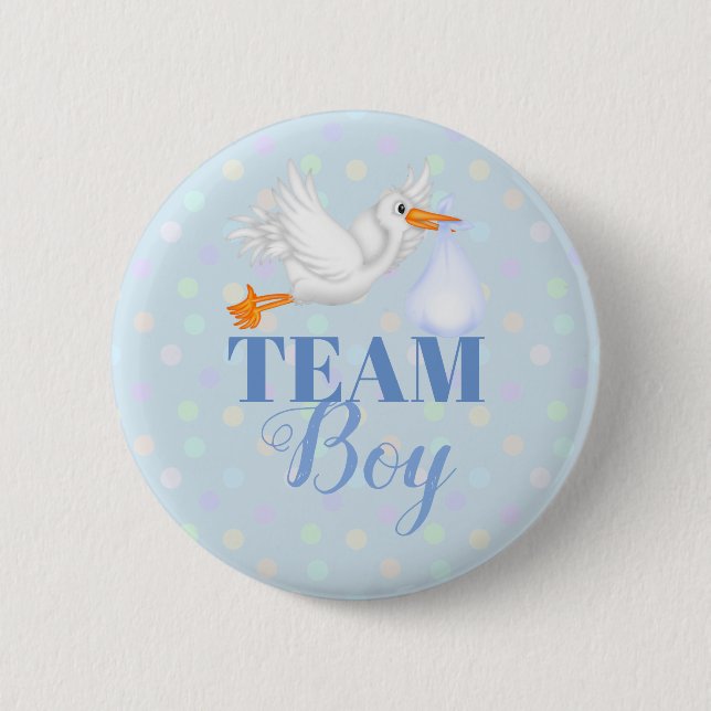 Knappen Anpassad Stork Team Boy Baby Shower Knapp (Framsida)