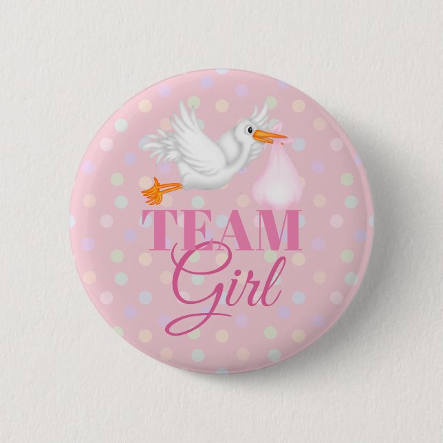 Knappen Anpassad Stork Team Girl Baby Shower Knapp (Framsida)